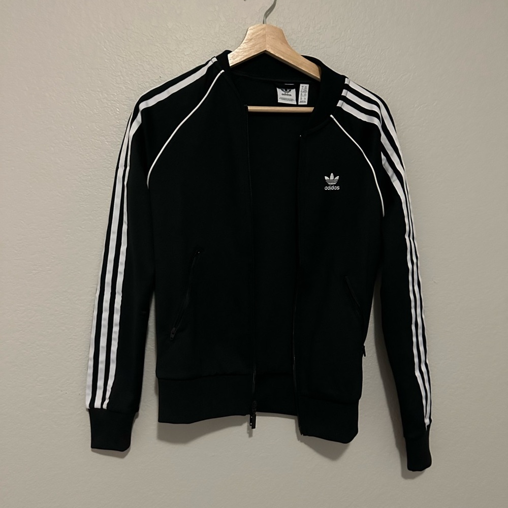 Brand New Adidas Black Track Jacket with White Stripes